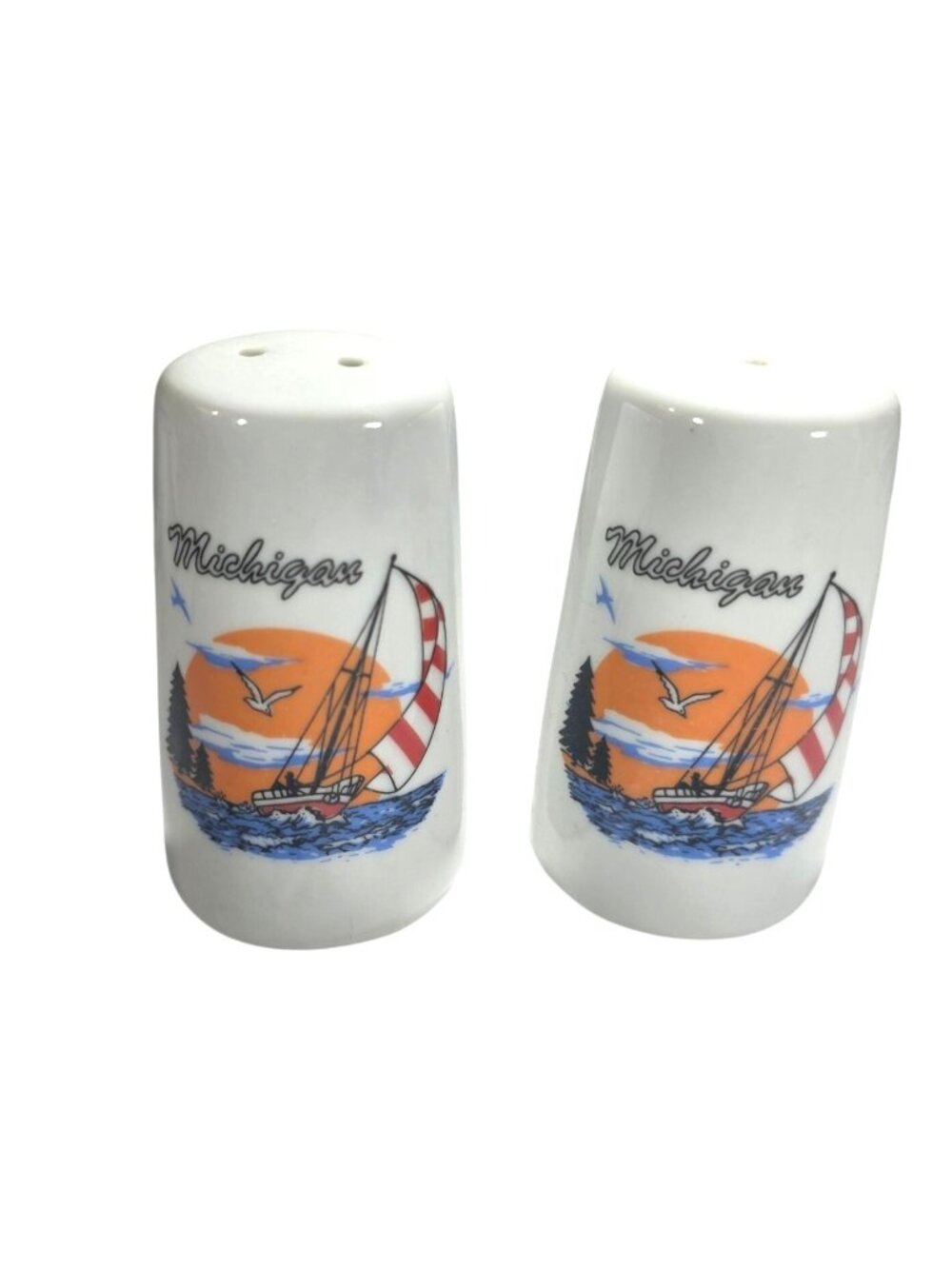 Michigan Souvenir Salt & Pepper Shakers Sailboat Ceramic nautical sailing